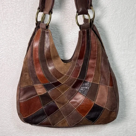 Pelle Studio 1970’s Leather Retro Brown Vintage Patchwork Purse Hobo Bag - Picture 6 of 13